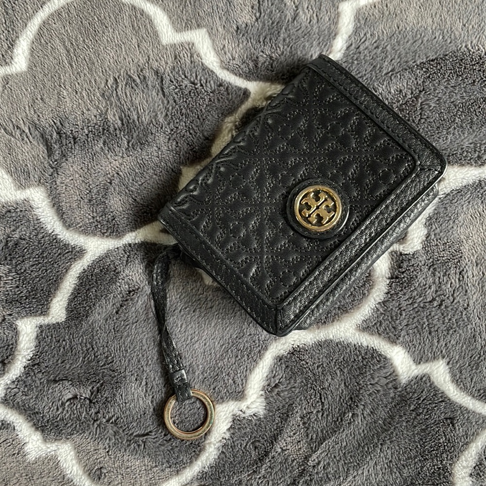 Tory Burch key chain wallet black and gold
